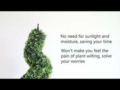 2 Pieces 43In(3.6ft) Dark Green Artificial Boxwood Topiary Spiral Tree