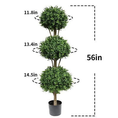 56in(4.6ft) Artificial Topiary Triple Ball Boxwood Tree momoplant