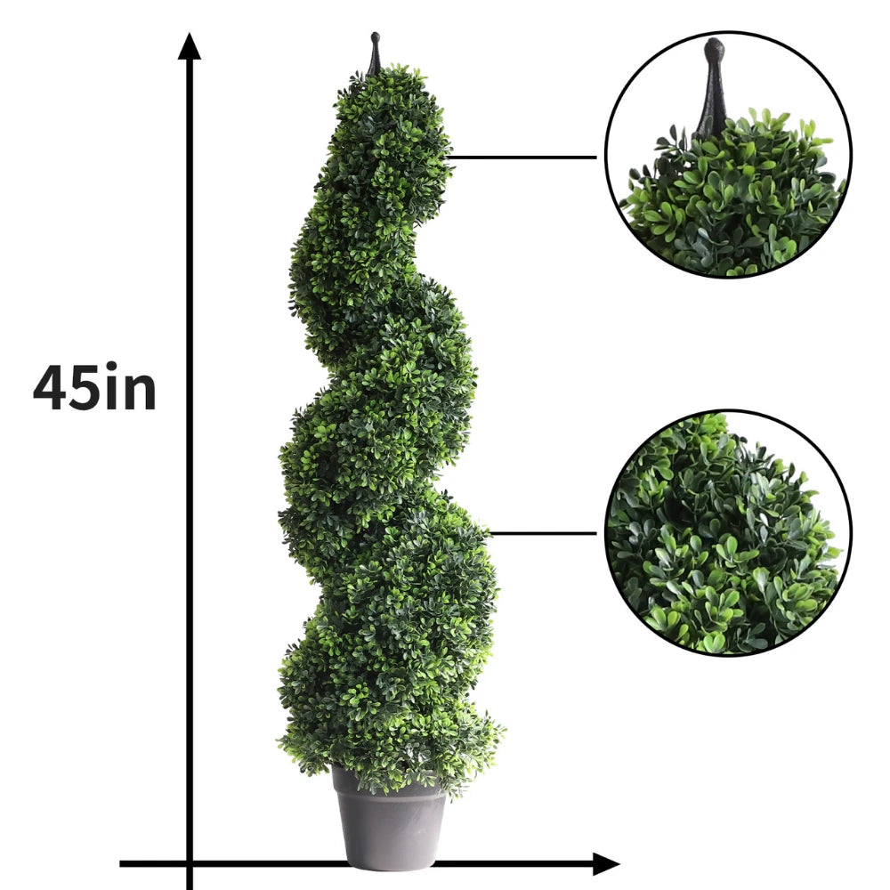 2 Pieces 43In(3.6ft) Dark Green Artificial Boxwood Topiary Spiral Tree