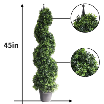 2 Pieces 43In(3.6ft) Dark Green Artificial Boxwood Topiary Spiral Tree