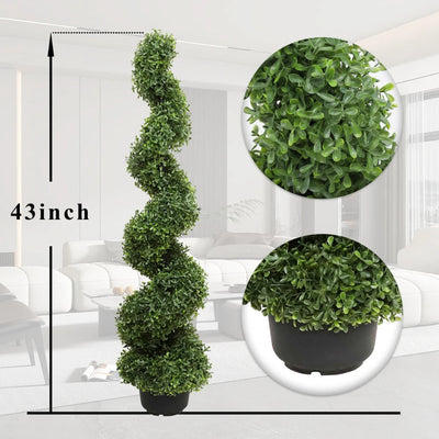 2 Pieces 43in(3.6ft) Artificial Boxwood Spiral Topiary Tree momoplant
