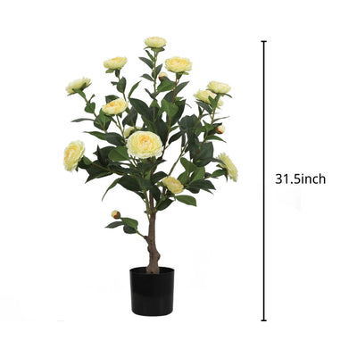 2 Pieces 31.5in(2.6ft) Artificial Topiary Yellow Camellia Tree momoplant