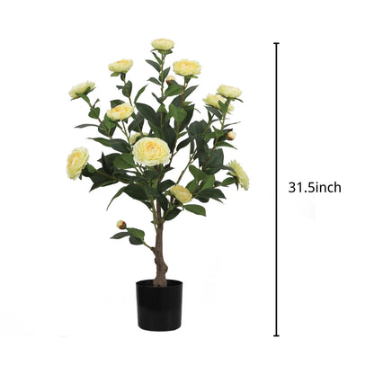 2 Pieces 31.5in(2.6ft) Artificial Topiary Yellow Camellia Tree