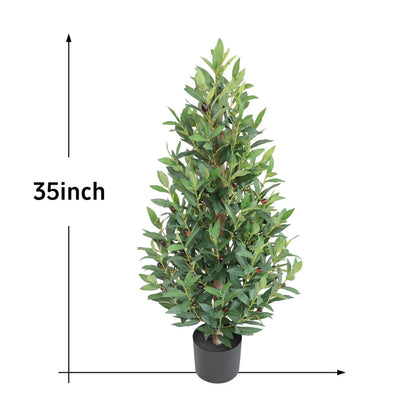 2 Pieces 35in(3ft) Artificial Cone Topiary Olive Trees momoplant