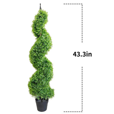 2 Pieces 43In(3.6ft) Light Green Artificial Boxwood Topiary Spiral Tree momoplant