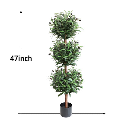 2 Pieces 47in(4ft) Artificial Topiary Olive Triple Ball Trees momoplant