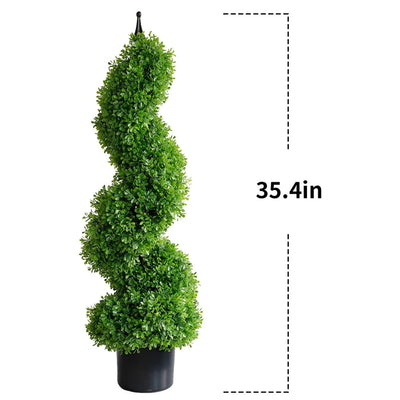 2 Pieces 35In(3ft) Light Green Artificial Boxwood Topiary Spiral Tree momoplant